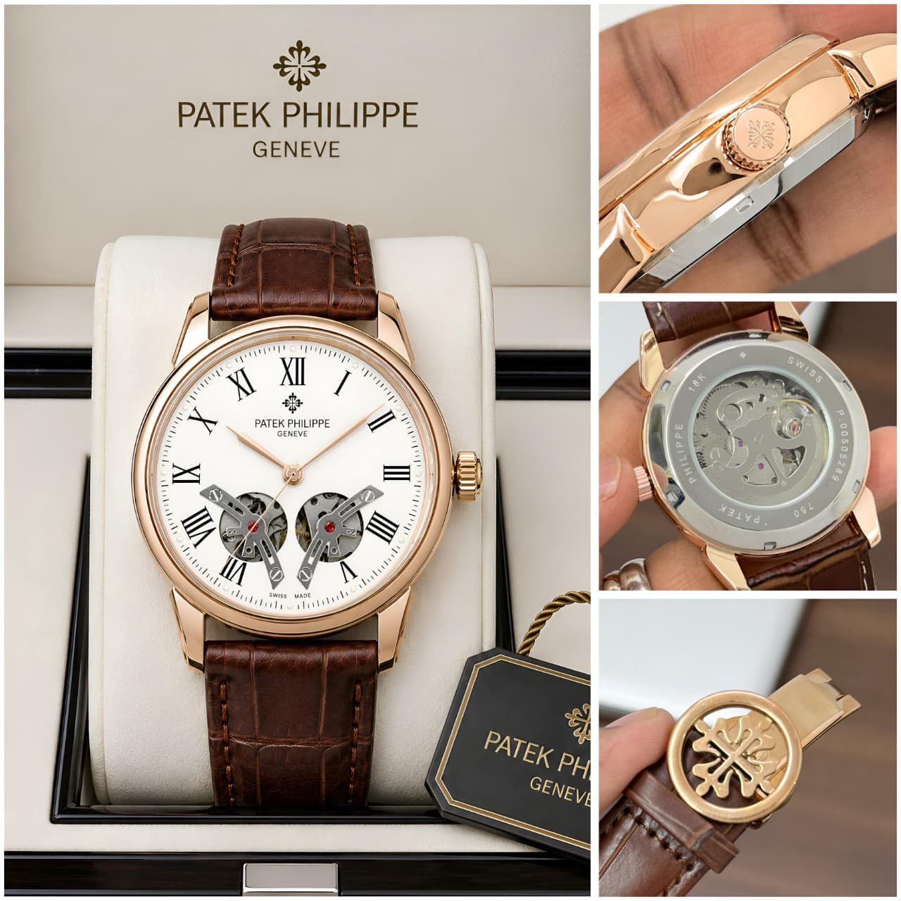 Patek Philippe Open Heart Classic – White Roman Dial Brown Leather Strap