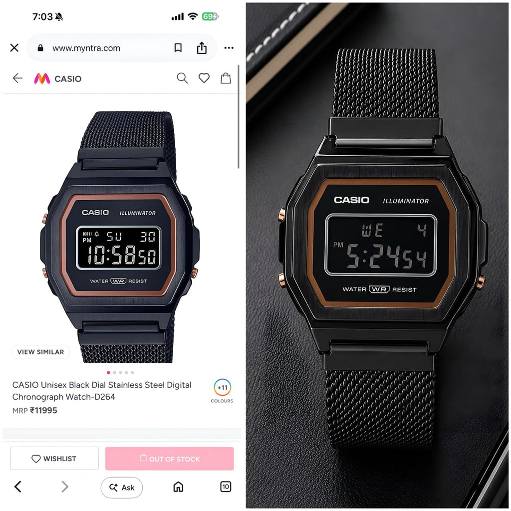 Casio Unisex Black Dial Stainless Steel Digital Watch