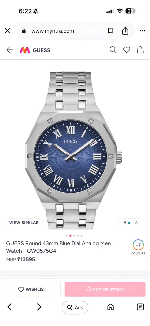 Guess Round 42mm Blue Dial Analog Men Watch
