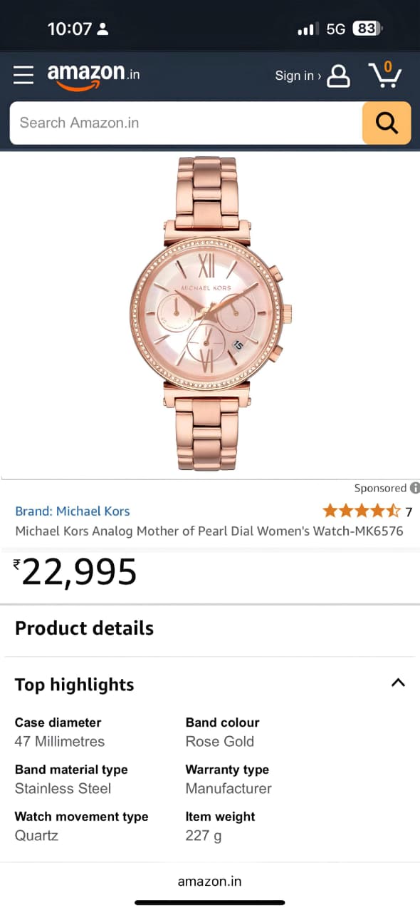 Michael Kors Analog Mother of Pearl Dial Women's Watch-MK6576